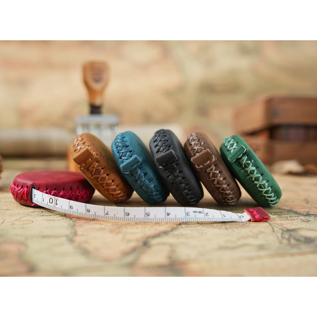 2 PCS Coffee Hand-Stitched Leather Tape Measure - Compact &