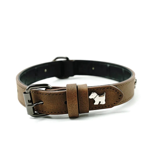 2 PCS Coffee Soft Leather Dog Collar - Adjustable & Durable