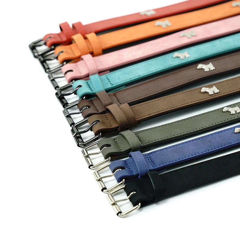 2 PCS Coffee Soft Leather Dog Collar - Adjustable & Durable
