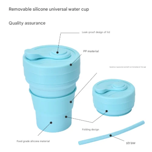 2 Pcs Dark Blue 350ml Collapsible Silicone Travel Cup