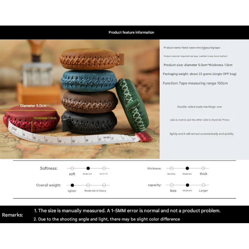 2 PCS Dark Green Hand-Stitched Leather Tape Measure