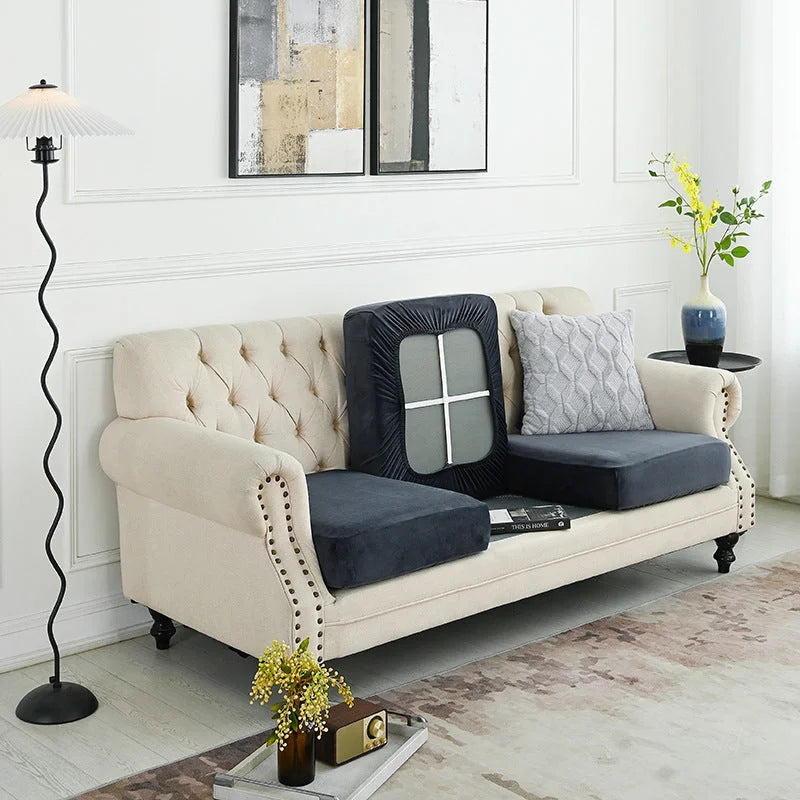 2 Pcs Dark Grey Elegant Polyester Sofa Cover - Full