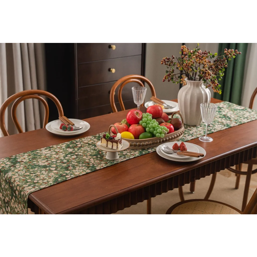 2 pcs Floral Table Runner with Tassels - Jacquard Green