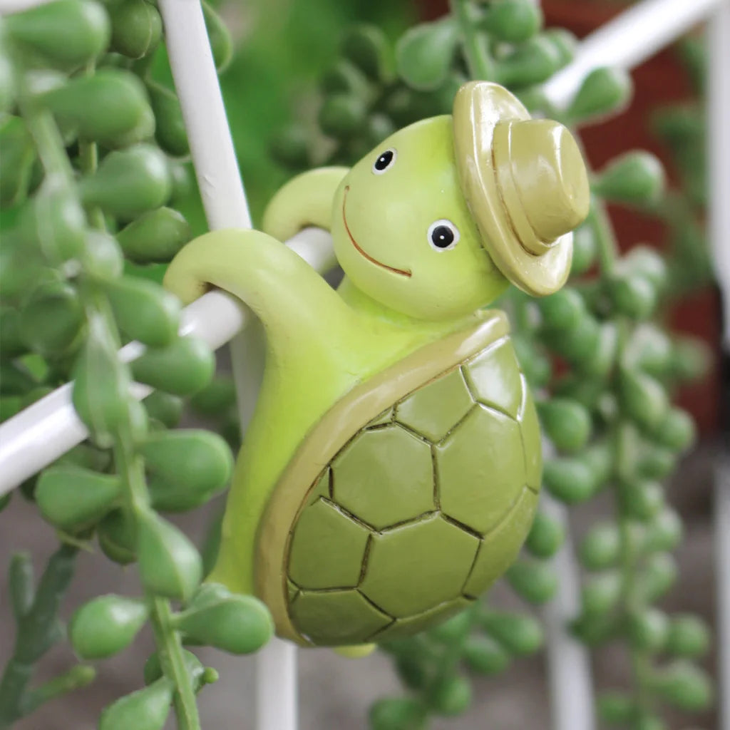 2 Pcs Green Cute Resin Turtle Pot Hanger - Garden Planter