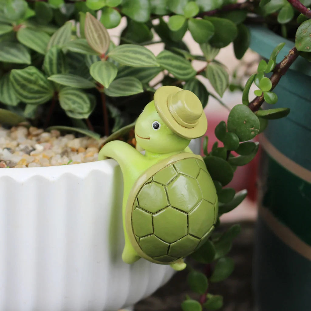 2 Pcs Green Cute Resin Turtle Pot Hanger - Garden Planter