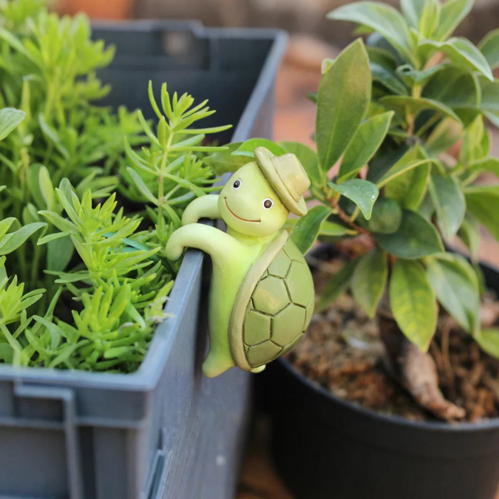 2 Pcs Green Cute Resin Turtle Pot Hanger - Garden Planter