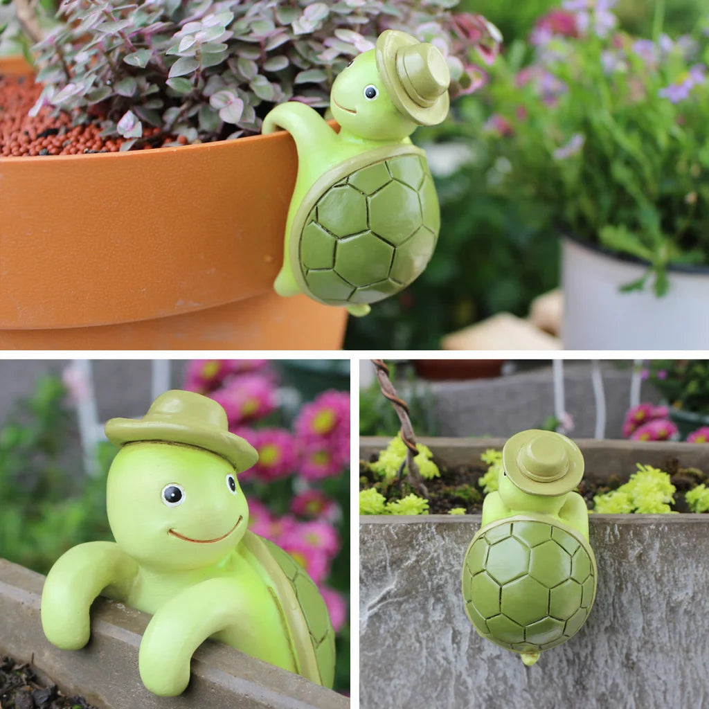 2 Pcs Green Cute Resin Turtle Pot Hanger - Garden Planter
