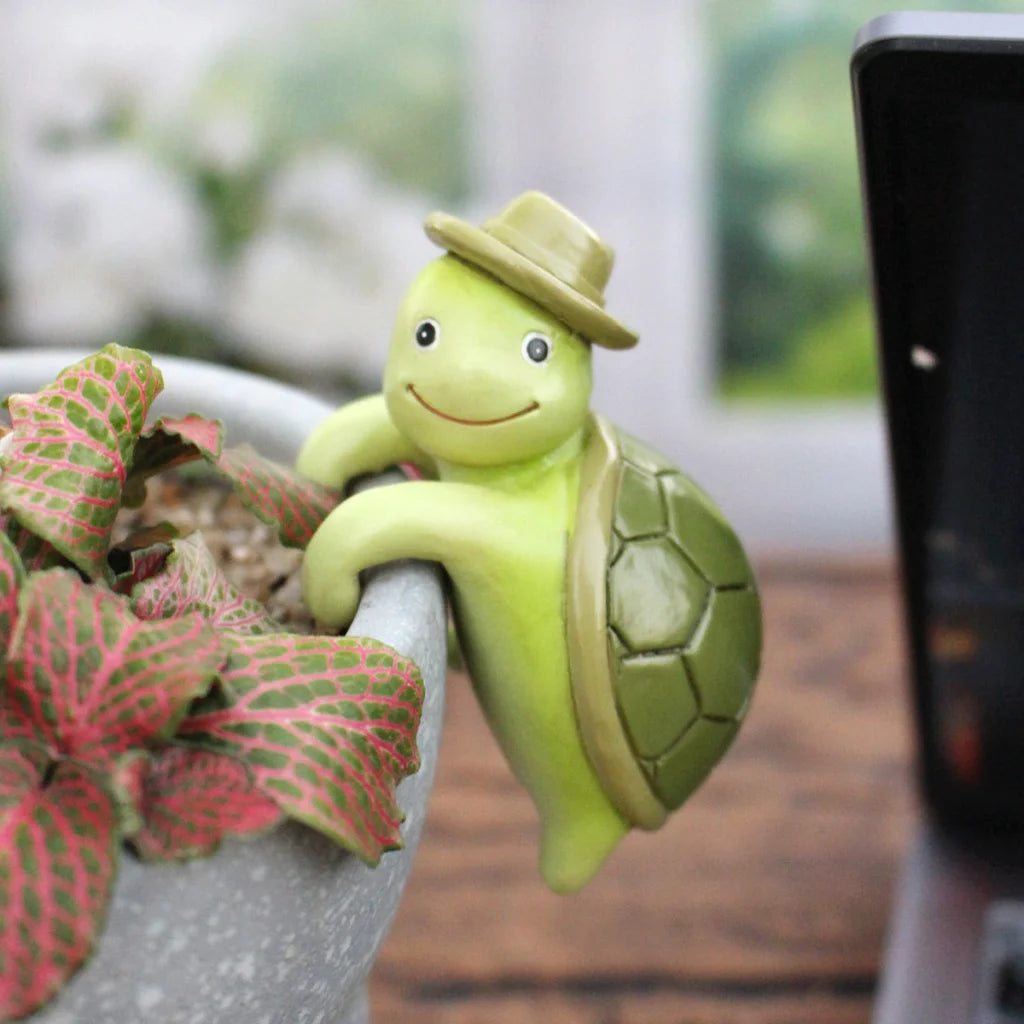 2 Pcs Green Cute Resin Turtle Pot Hanger - Garden Planter