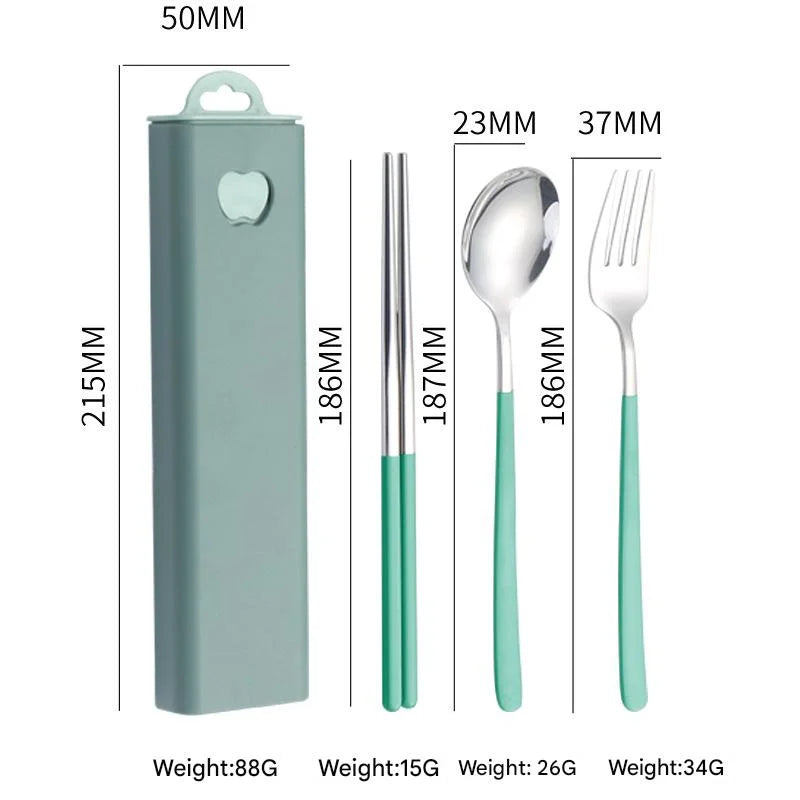 2 - pcs Green Reusable Travel Utensil Set with Case - 304
