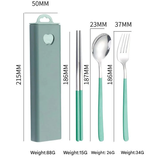 2 - pcs Green Reusable Travel Utensil Set with Case - 304