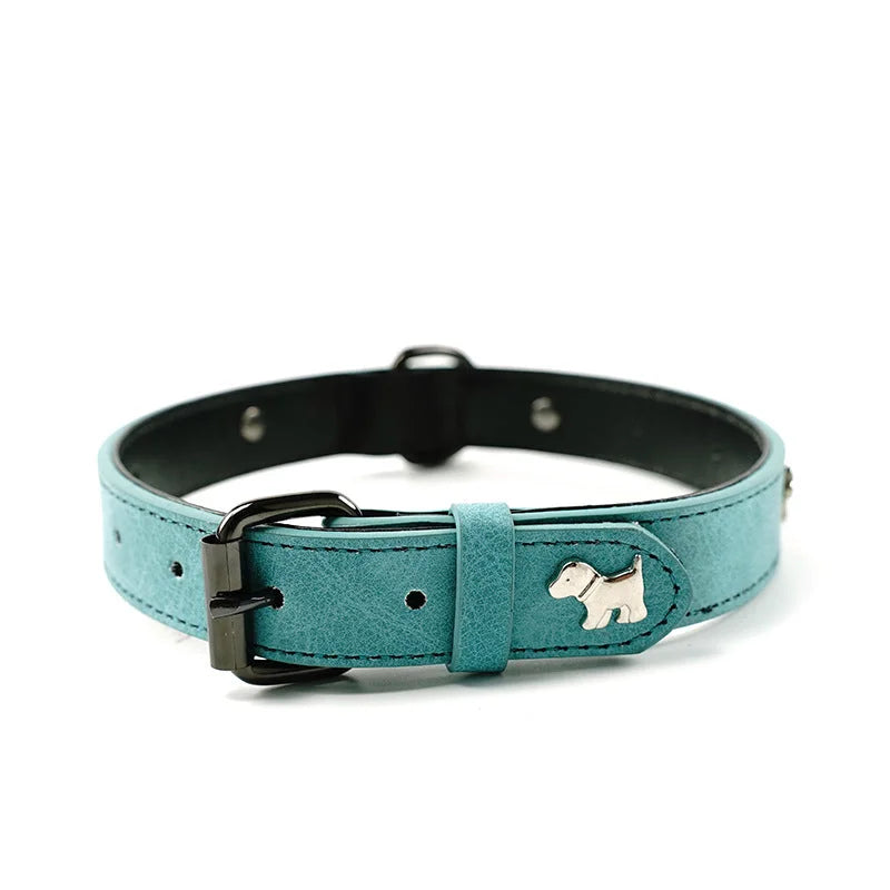 2 PCS Green Soft Leather Dog Collar - Adjustable & Durable