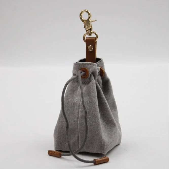 2-PCS Grey Clip-On Canvas Dog Treat Pouch - Portable
