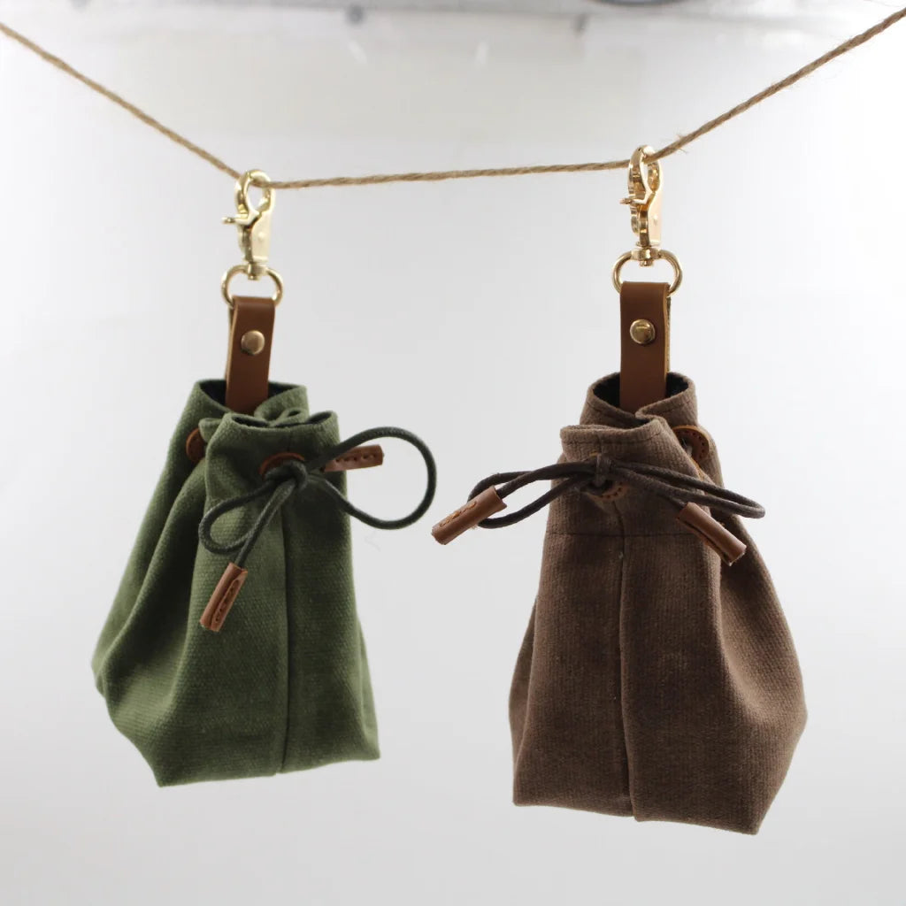 2-PCS Grey Clip-On Canvas Dog Treat Pouch - Portable