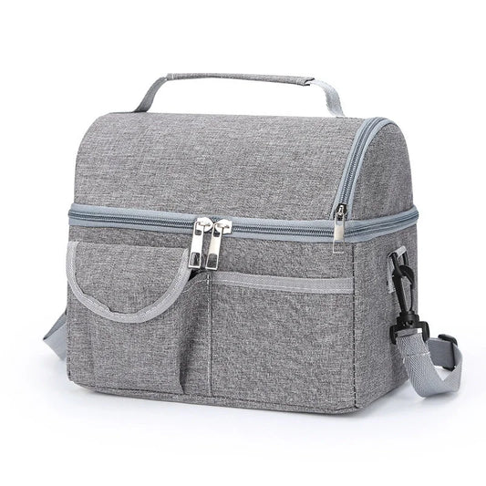 2 Pcs Grey Premium Double Layer Insulated Lunch Bag - 8.4L