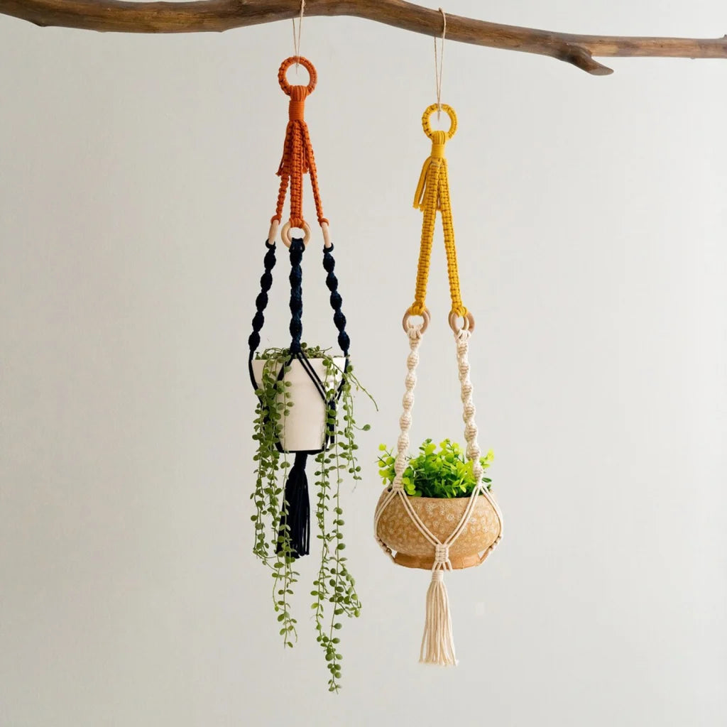 2 pcs Handwoven Plant Hanger-Cotton Rope Hanging Planter