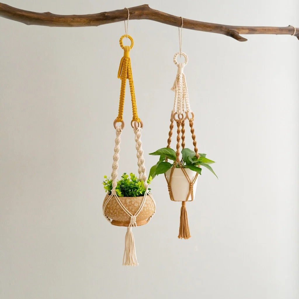 2 pcs Handwoven Plant Hanger-Cotton Rope Hanging Planter