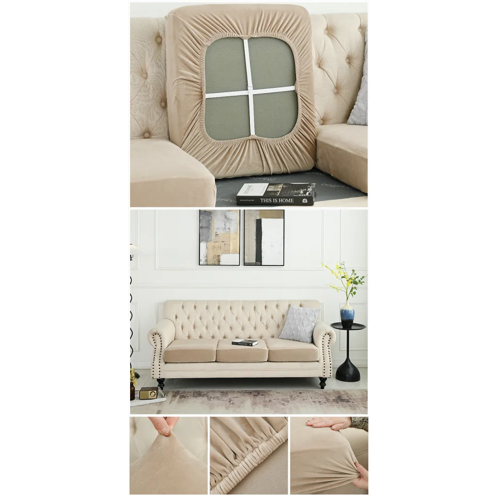2 Pcs Khaki Elegant Polyester Sofa Cover - Full Protection