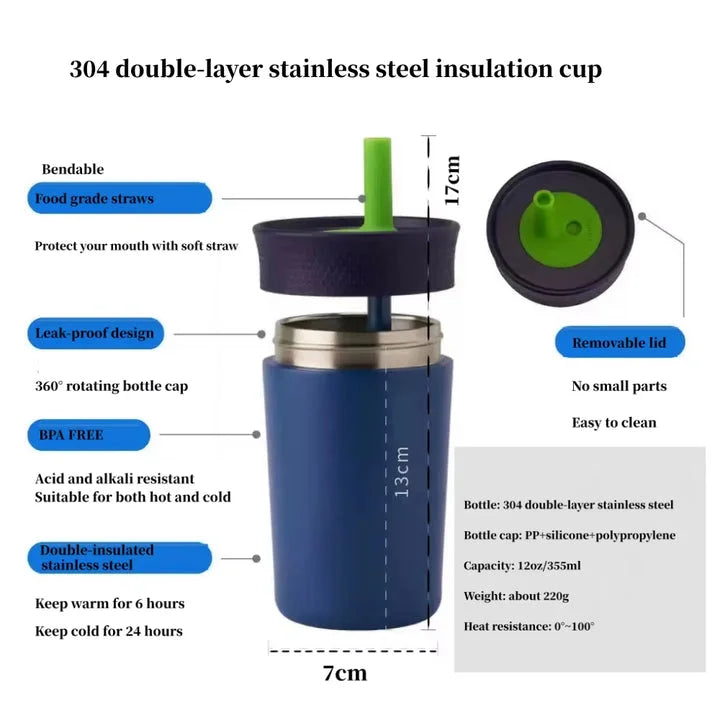 2 Pcs Light Blue 12oz Insulated Tumbler with Straw - 304
