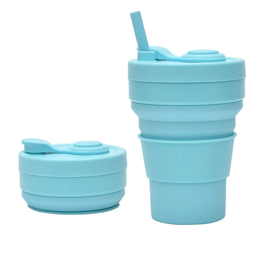 Set Of Two Light Blue 350ml Collapsible Silicone