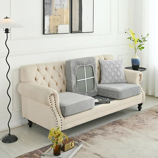 2 Pcs Light Grey Elegant Polyester Sofa Cover - Full