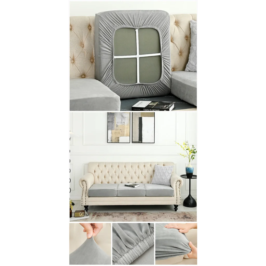 2 Pcs Light Grey Elegant Polyester Sofa Cover - Full