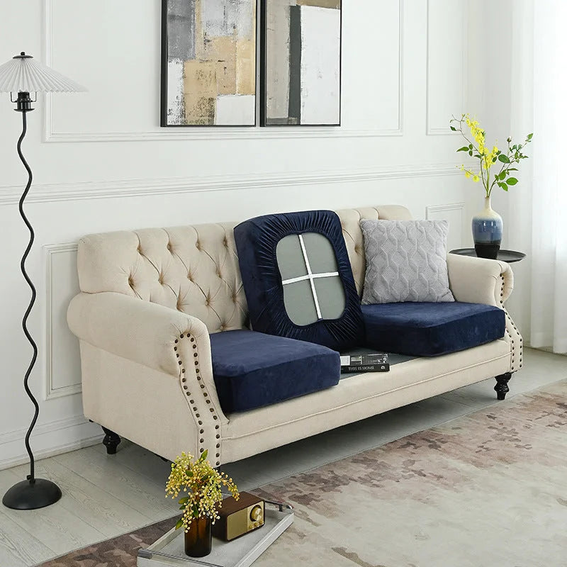 2 Pcs Navy Blue Elegant Polyester Sofa Cover - Full