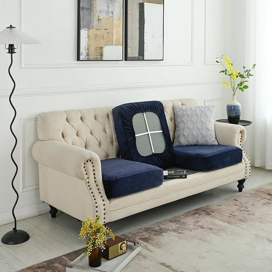2 Pcs Navy Blue Elegant Polyester Sofa Cover - Full