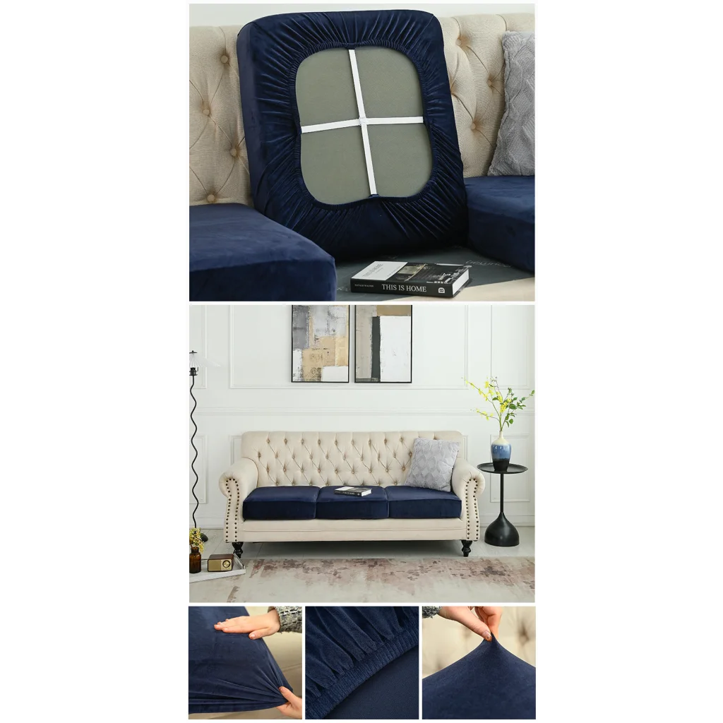 2 Pcs Navy Blue Elegant Polyester Sofa Cover - Full