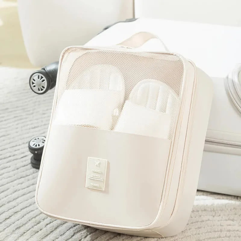 2 Pcs Off White Waterproof Foldable Travel Shoe Storage Bag