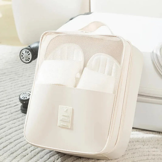 2 Pcs Off White Waterproof Foldable Travel Shoe Storage Bag