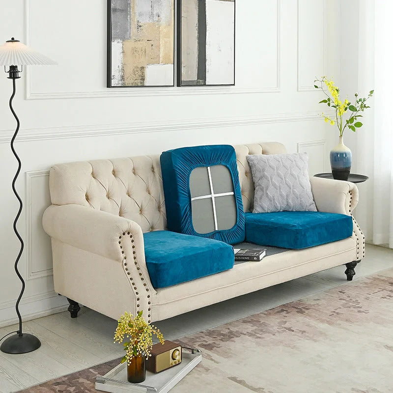 2 Pcs Peacock Blue Elegant Polyester Sofa Cover - Full