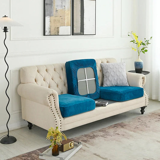 2 Pcs Peacock Blue Elegant Polyester Sofa Cover - Full