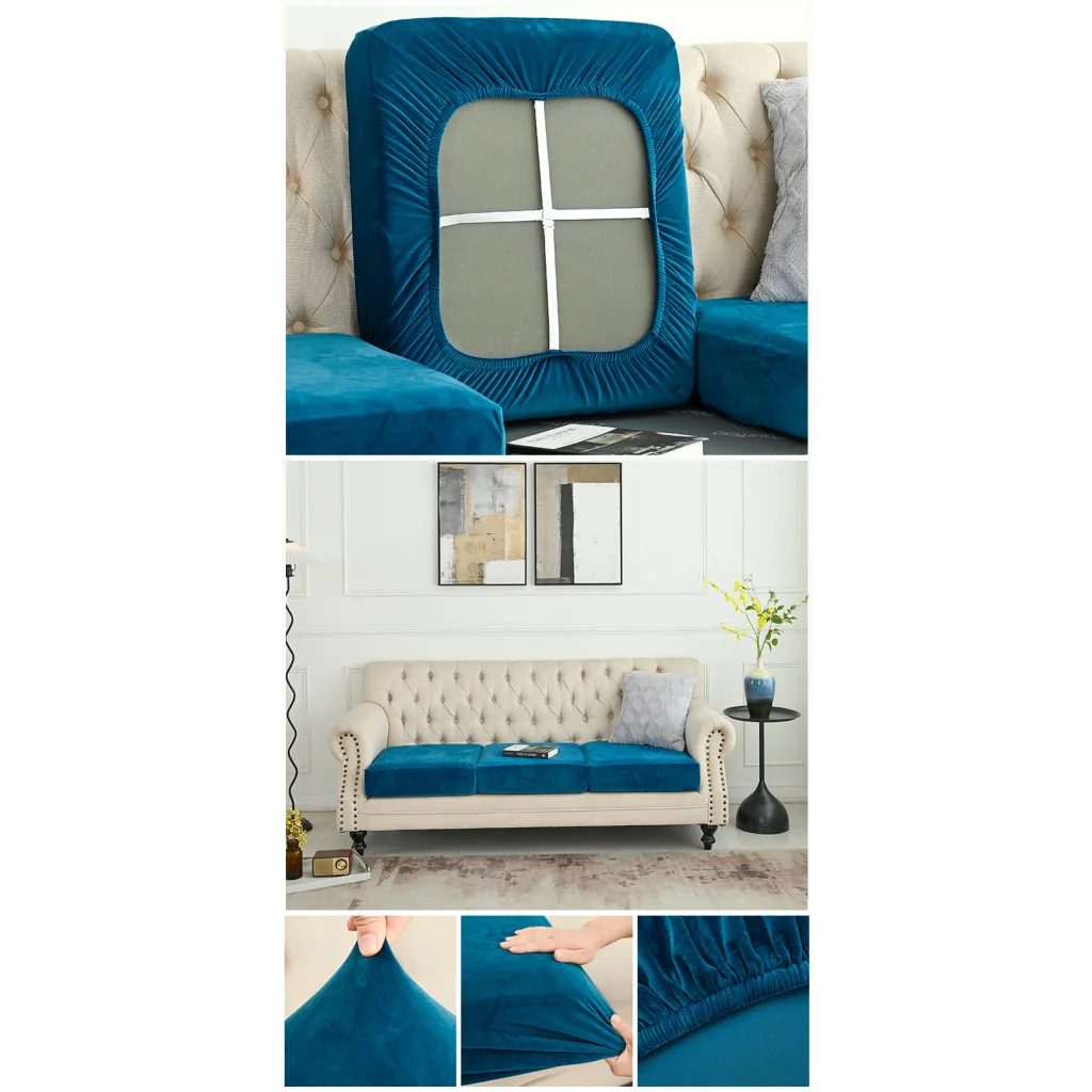 2 Pcs Peacock Blue Elegant Polyester Sofa Cover - Full