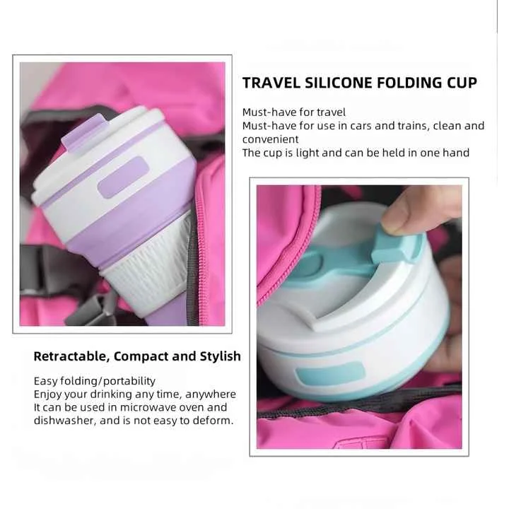 2 Pcs Pink Collapsible Silicone Coffee Cup – Portable
