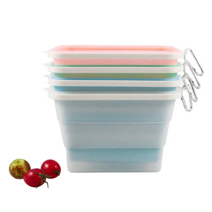 2 Pcs Pink Collapsible Silicone Food Storage Container