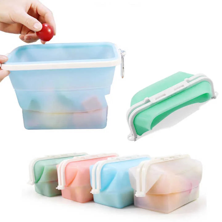 2 Pcs Pink Collapsible Silicone Food Storage Container microwave