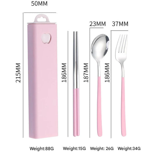 2 - pcs Pink Reusable Travel Utensil Set with Case - 304