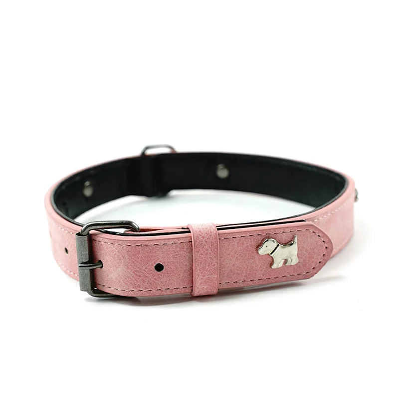 2 PCS Pink Soft Leather Dog Collar - Adjustable & Durable