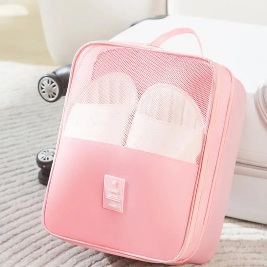 2 Pcs Pink Waterproof Foldable Travel Shoe Storage Bag