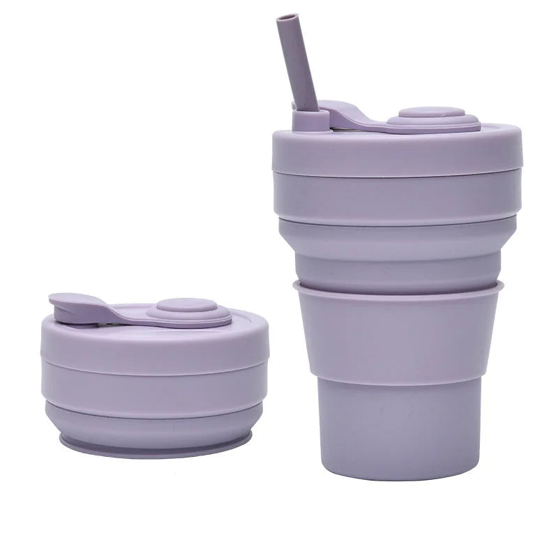 Set Of Two Purple 350ml Collapsible Silicone Travel