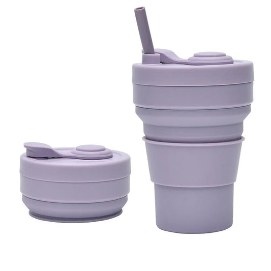 Set Of Two Purple 350ml Collapsible Silicone Travel