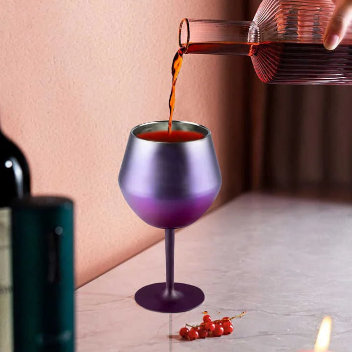 2 Pcs Purple Detachable Stainless Steel Wine Glass - 14oz