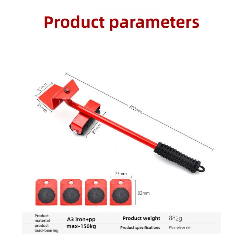 2 Pcs Red Heavy Duty Furniture Moving System Sliding Dolly