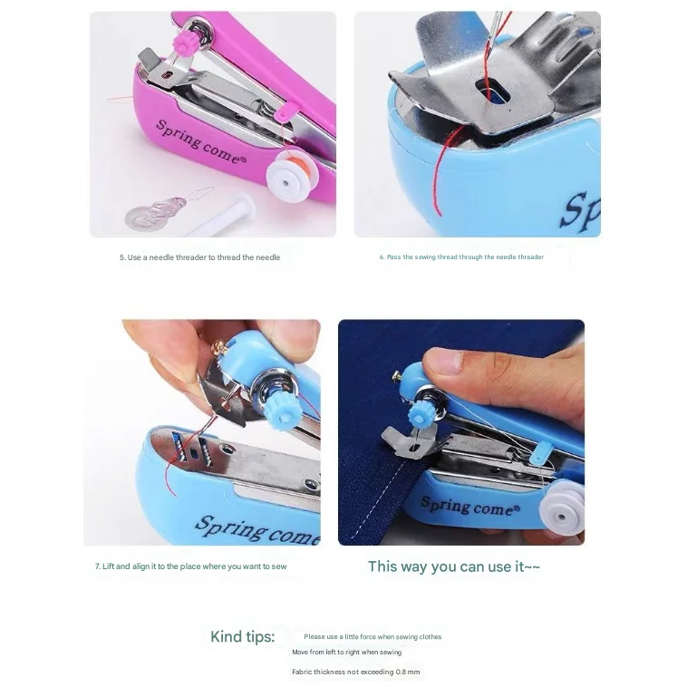 2 Pcs Red Portable Mini Handheld Sewing Machine - Manual