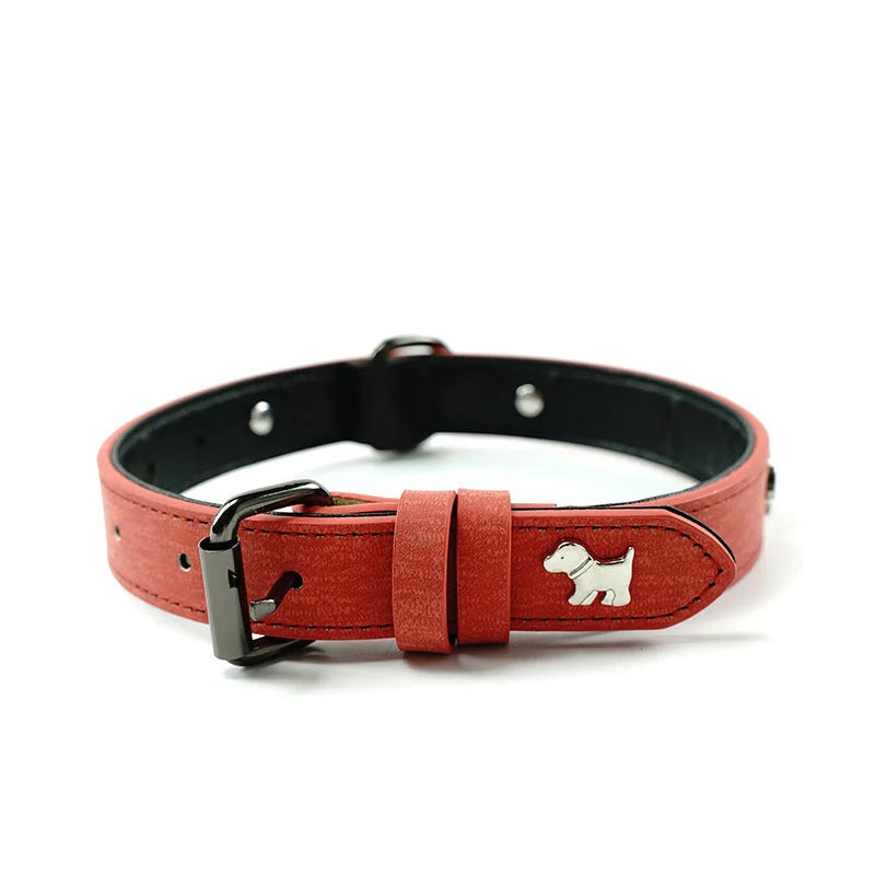 2 PCS Red Soft Leather Dog Collar - Adjustable & Durable