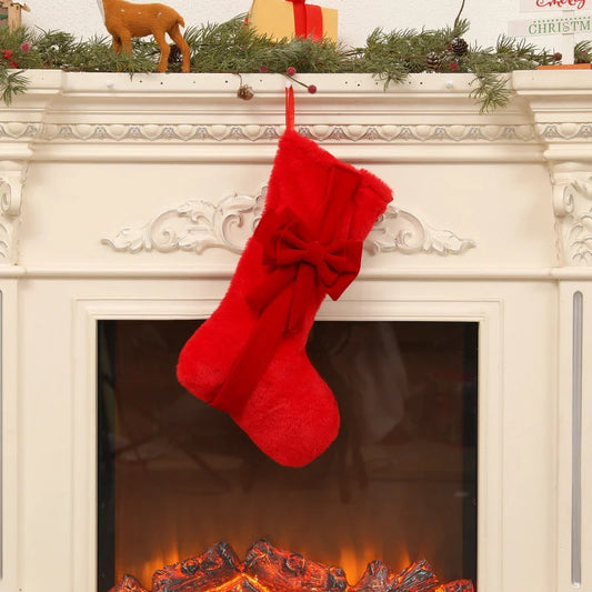2 Pcs Red Stitching Red Bow Luxurious Velvet Christmas