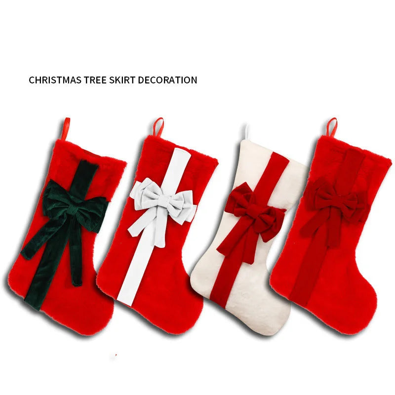 2 Pcs Red Stitching Green Bow Luxurious Velvet Christmas