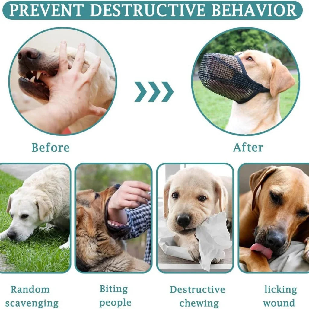 2 Pcs Size L Black Breathable Mesh Dog Muzzle