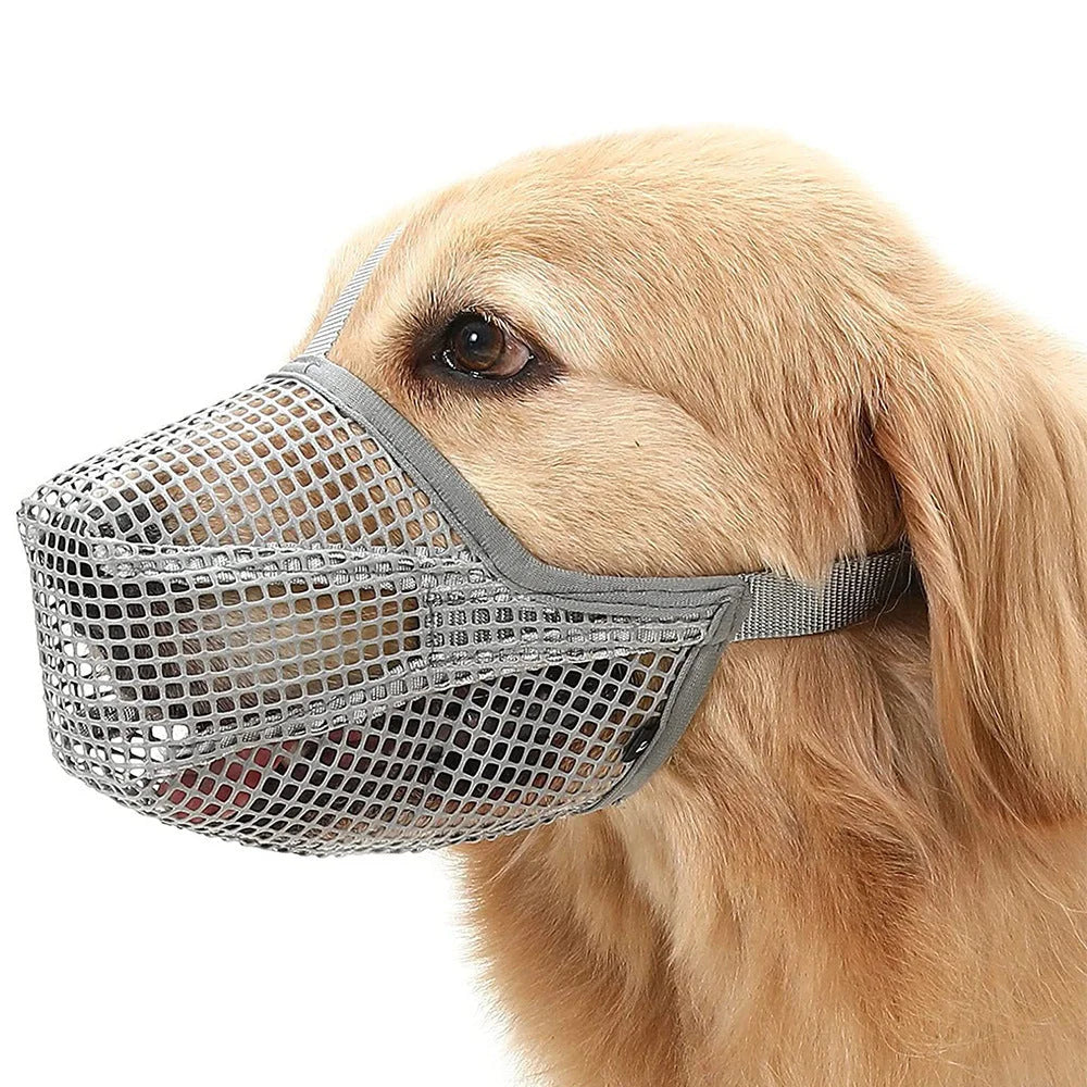 2 Pcs Size L Grey Breathable Mesh Dog Muzzle - Anti-Barking