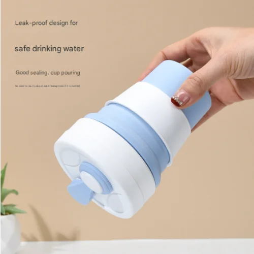 2 Pcs White and Blue 350ml Collapsible Silicone Travel Cup